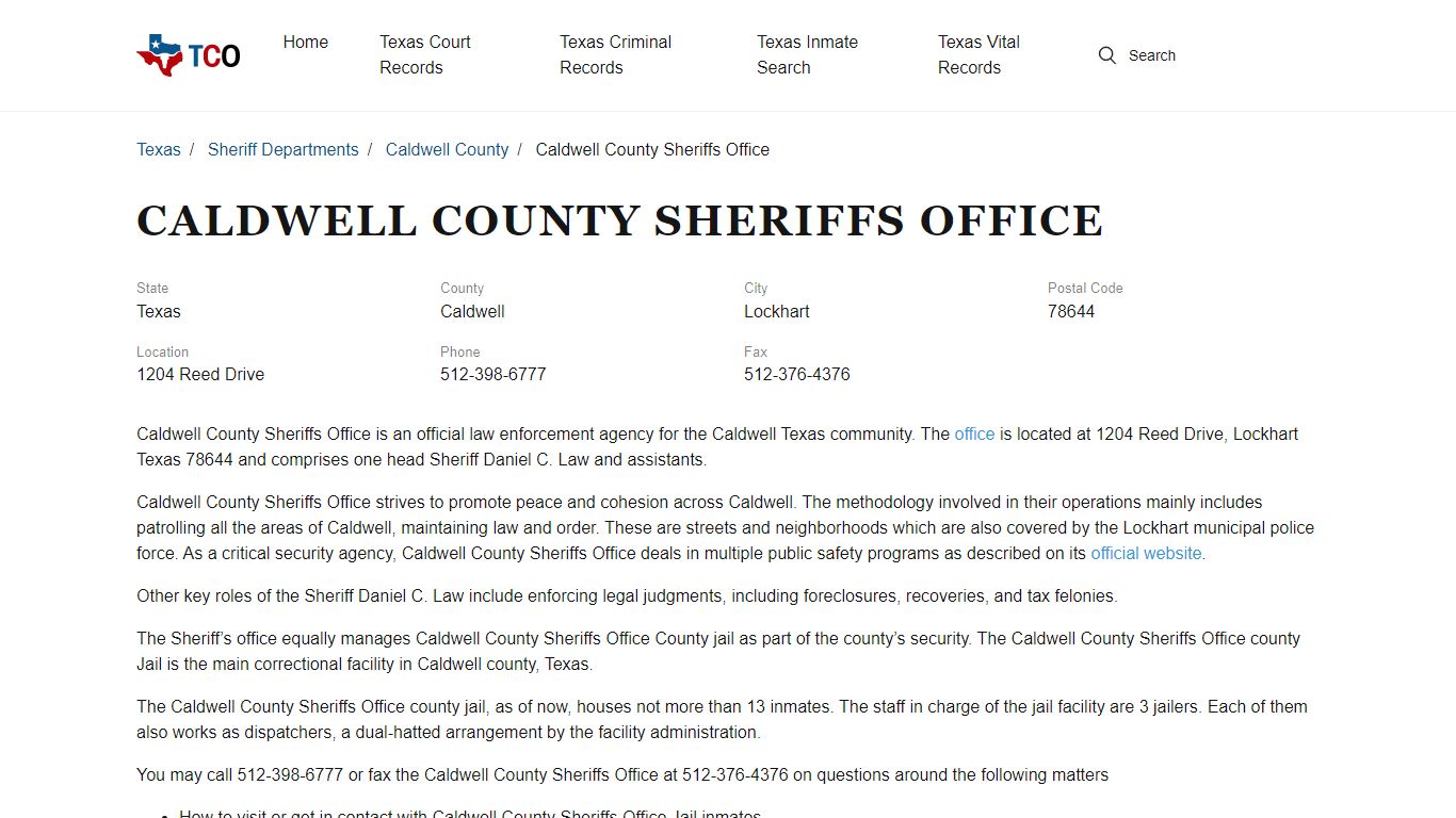 Caldwell County Sheriffs Office - txcountyoffices.org